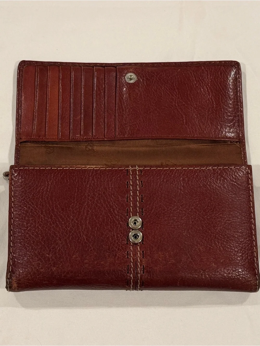 Fossil Vintage Brown Leather Trifold Wallet with Removable Checkbook Cover